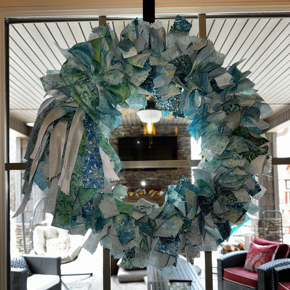 Hand Crafted Teal and White Holiday Wreath